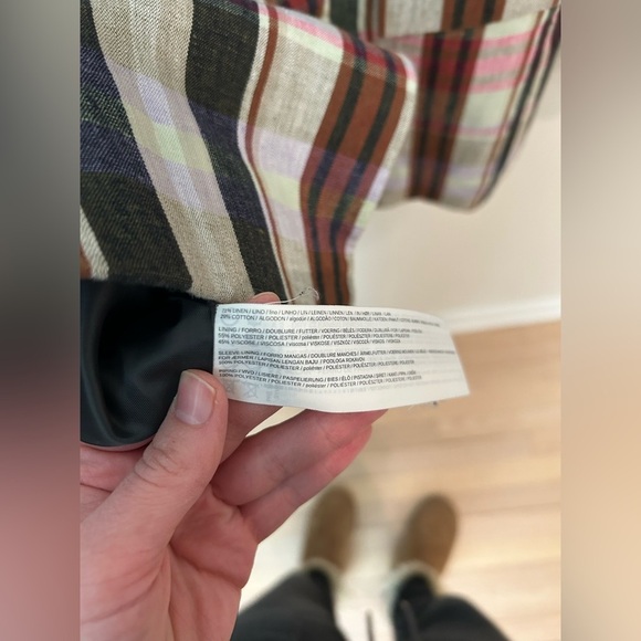 MANGO plaid double breasted linen/cotton blend blazer size S - Picture 8 of 8